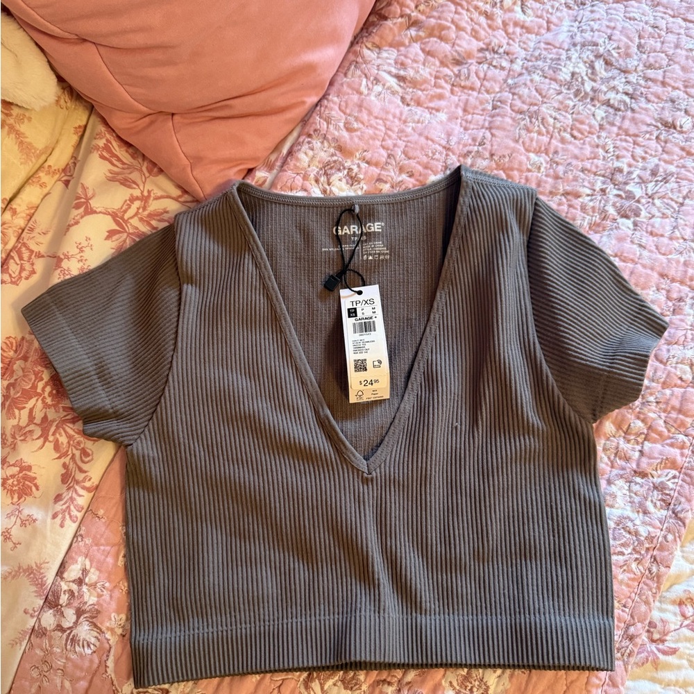 Garage Gray Ribbed Crop Top Short Sleeve